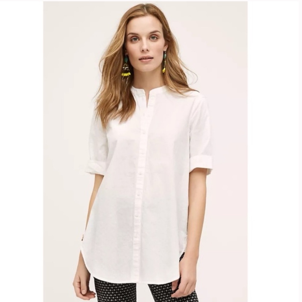 HD in Paris Anthropologie Poplin Short Sleeve Button Down Tunic